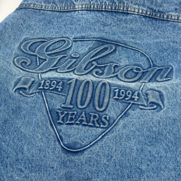 VTG 90s Gibson Guitar Men's Large Embroidered Blue Trucker Denim Jacket USA - Picture 12 of 16